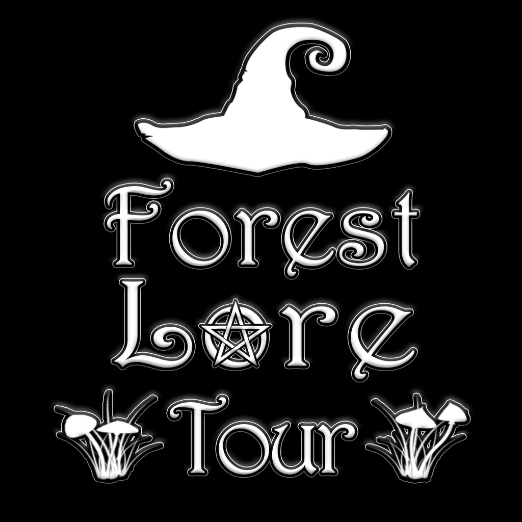 The Forest Lore Tour logo features a spiraled witch hat, the text "Forest Lore Tour" with a pentagram in the O of "Lore", and two clusters of mushrooms framing the word "Tour"